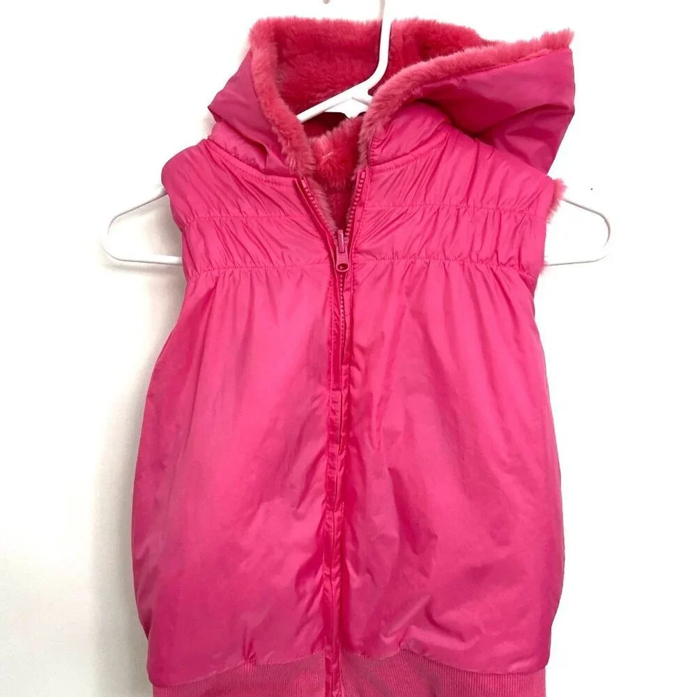 Gymboree Fuzzy Pink Hooded‎ Vest Girls 10-12 Pockets Reversible